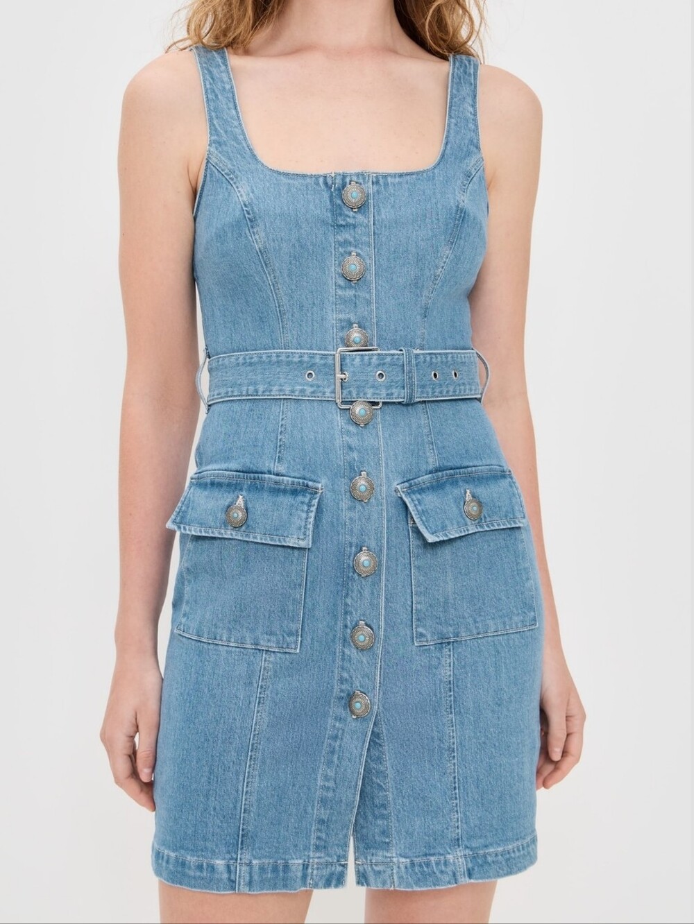 L'AGENCE Olvera Concho Button Front Denim Tank Dress Size 12 NWT